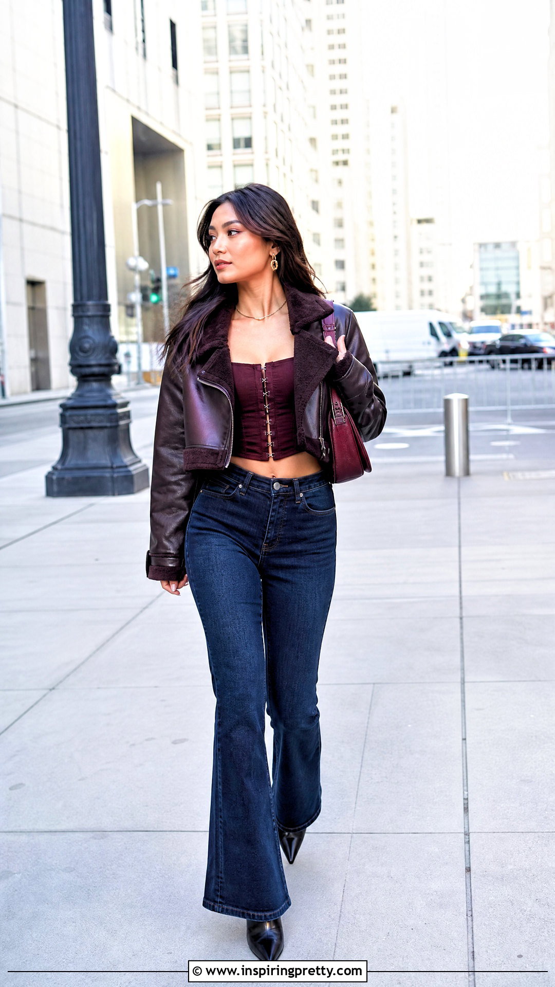Petite Hook And Eye Top With Flared Jeans - 25 hook and eye closure top outfit ideas