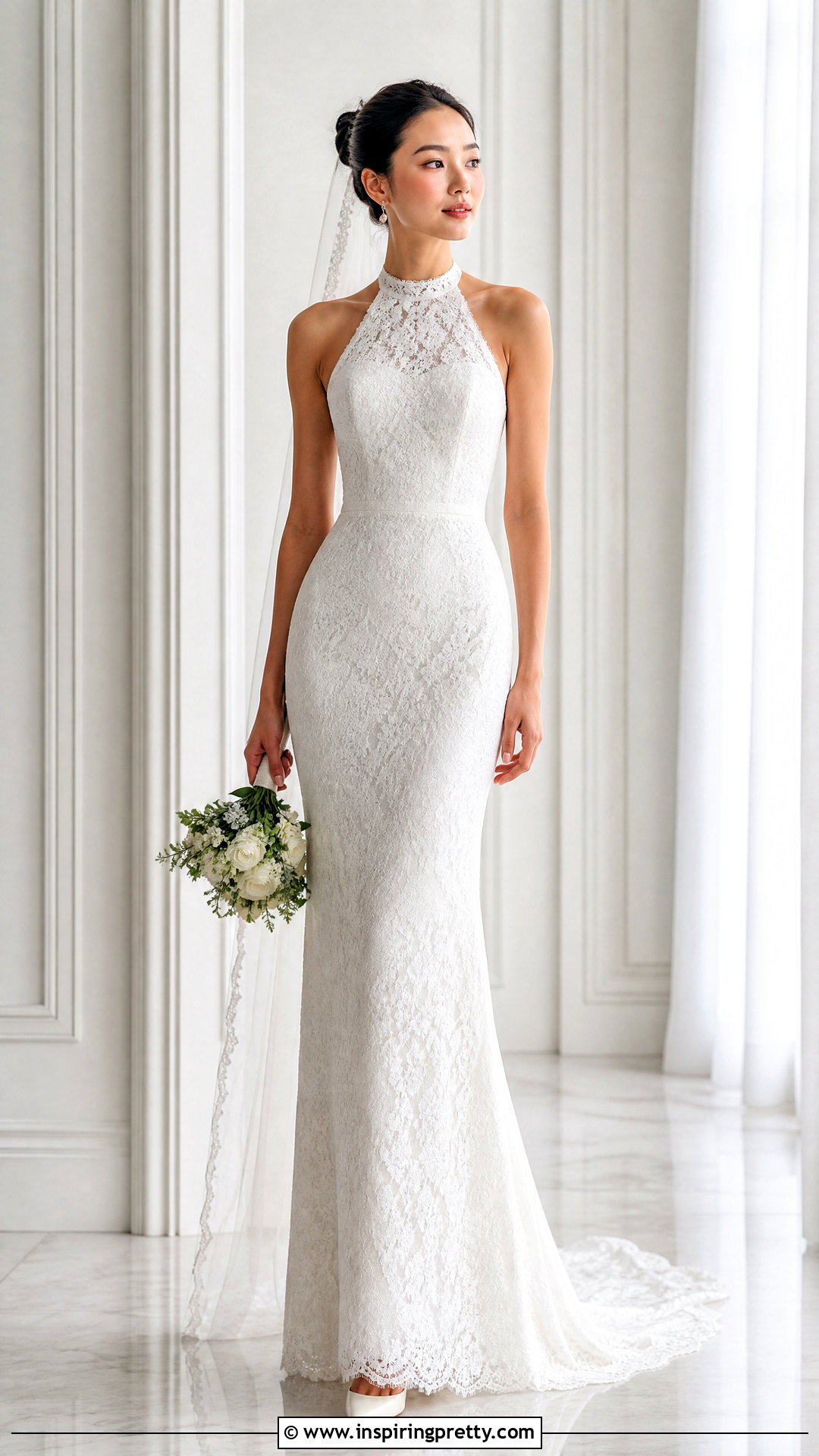Petite Lace Halter Column Wedding Dress - 25 Lace Halter Top Wedding Dress outfit ideas