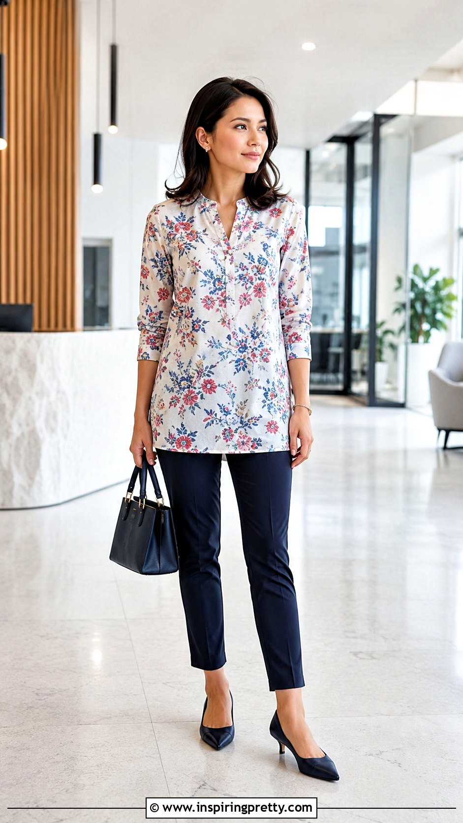 Petite Printed Tunic Top With Slim Trousers - 20 petite tunic tops outfit ideas