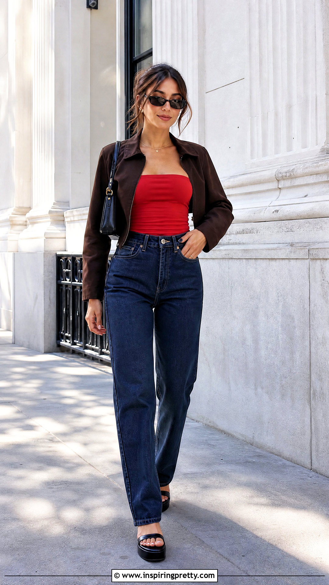 Petite Tube Top With High Waisted Jeans - 50 cute tube tops outfit ideas