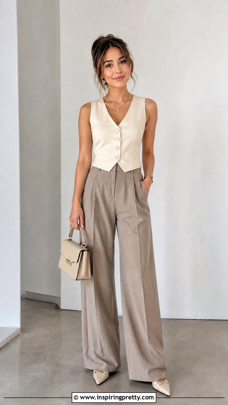Petite Vest Top With High Waisted Pants - 50 vest top outfits for women