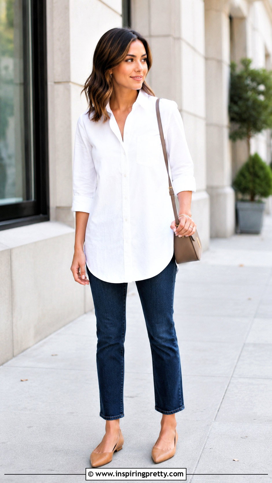 Petite White Tunic Top With Straight Leg Jeans - 20 petite tunic tops outfit ideas