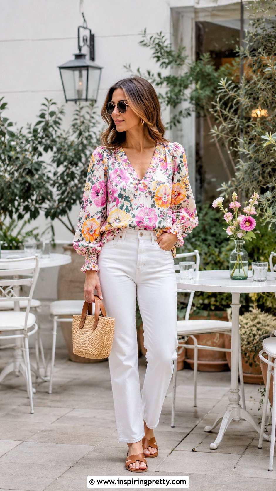 Philosophy Floral Top With White Jeans - 20 Philosophy Tops outfit ideas