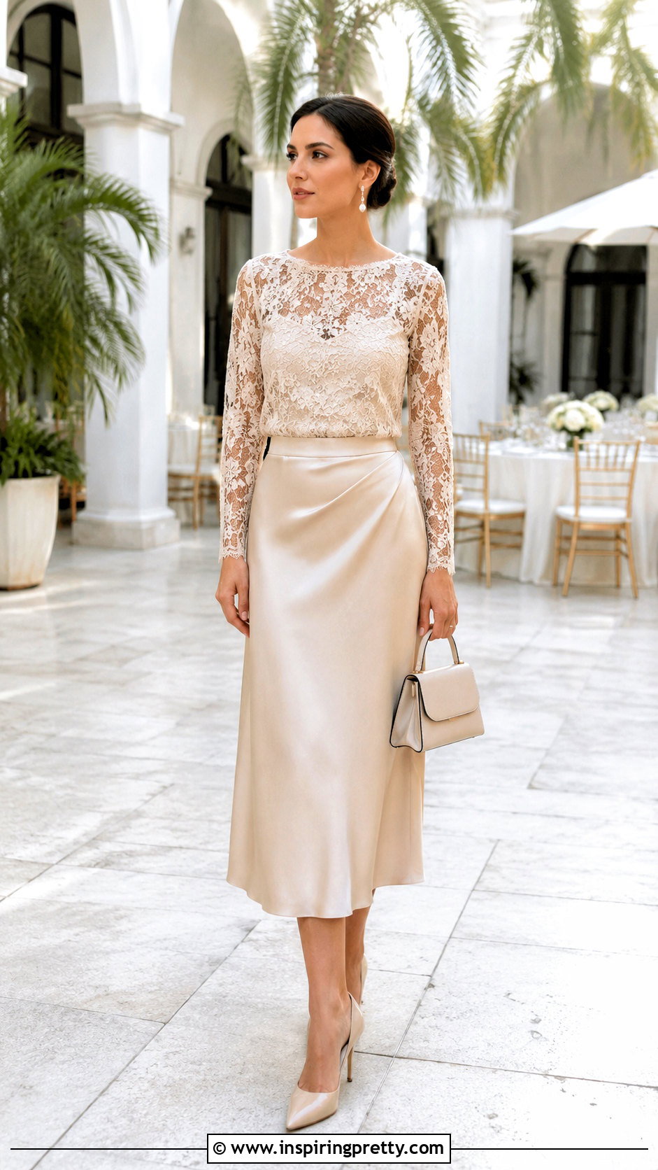 Philosophy Lace Top With Satin Midi Skirt - 20 Philosophy Tops outfit ideas