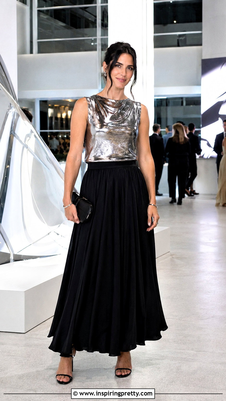 Philosophy Metallic Top With Black Maxi Skirt - 20 Philosophy Tops outfit ideas