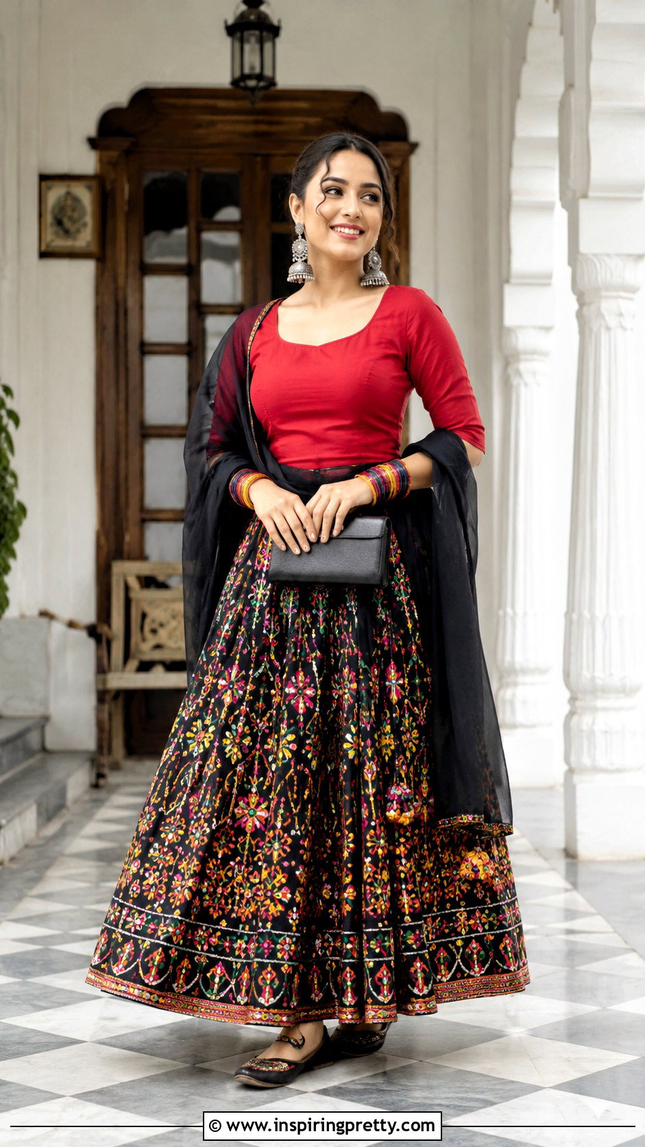 Phulkari Skirt And Plain Top Indian Outfit - 50 skirt and top indian outfits