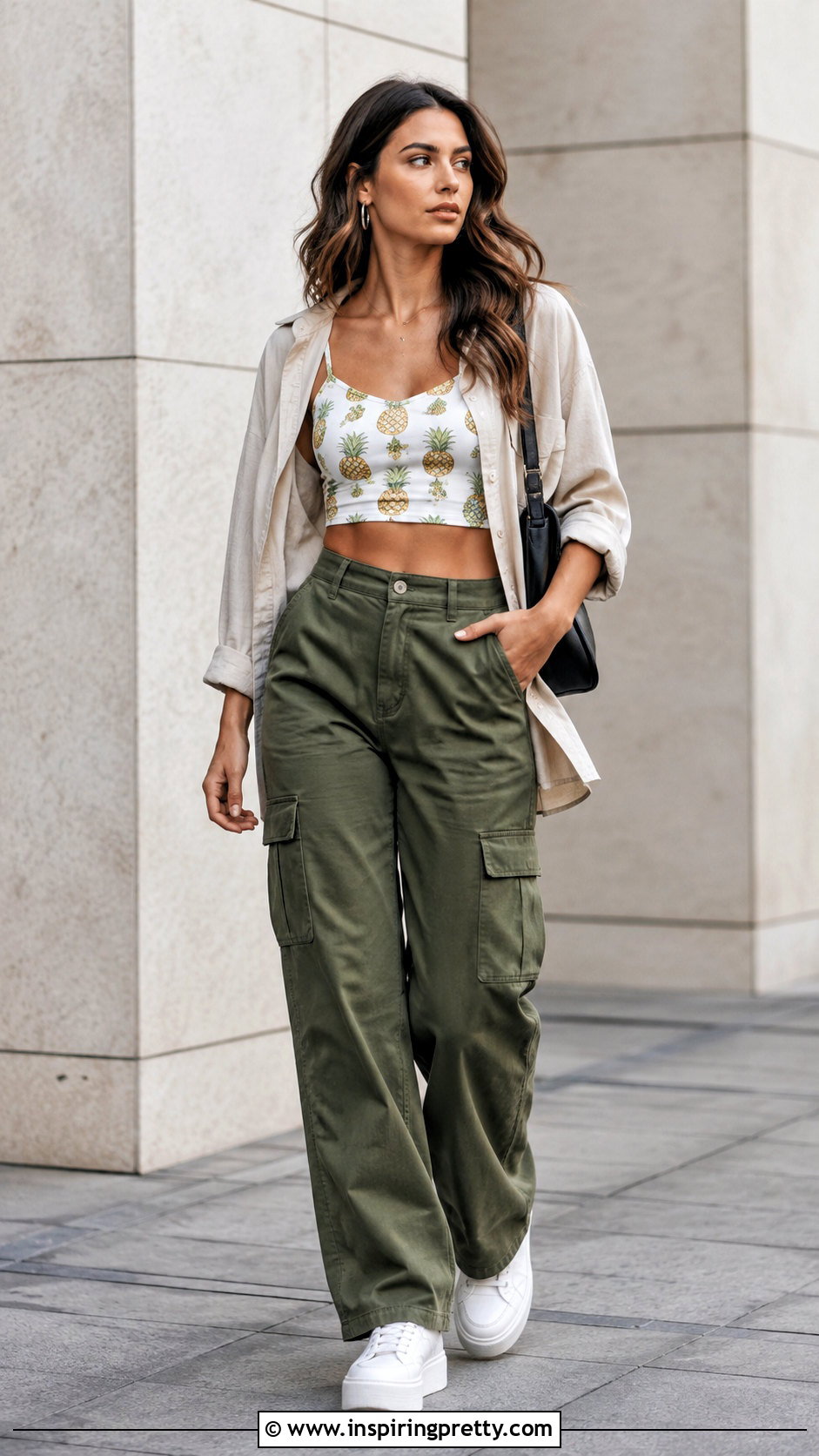 Pineapple Crop Top With Cargo Pants - 25 pineapple crop top outfit ideas