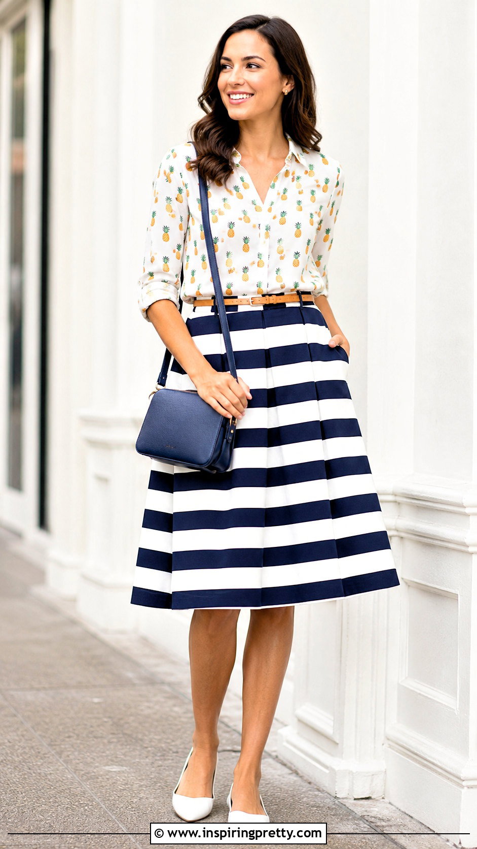 Pineapple Print Top With Striped Skirt - 20 pineapple print top outfit ideas
