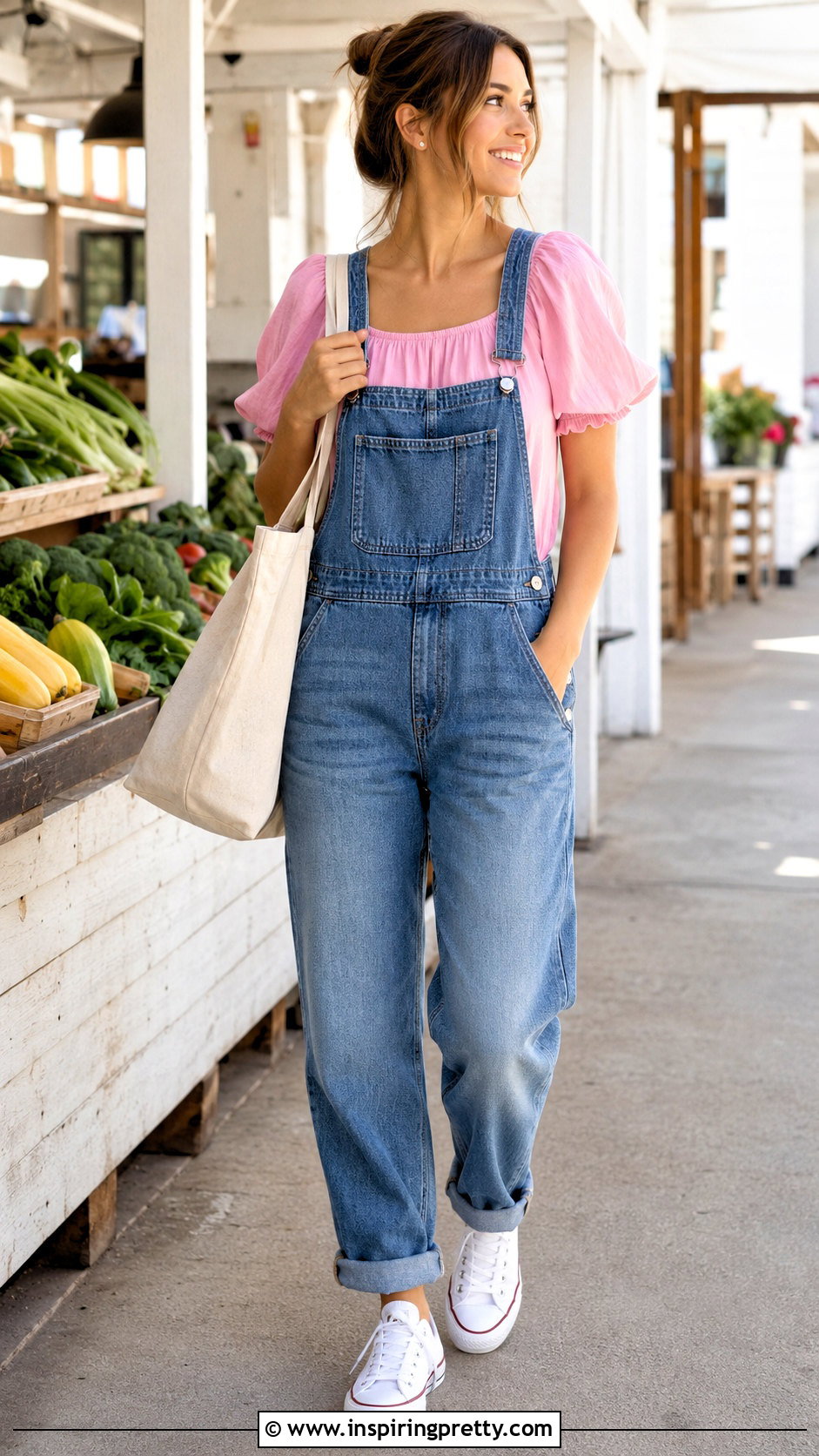 Pink Babydoll Top With Denim Overalls - 50 pink babydoll top outfit ideas