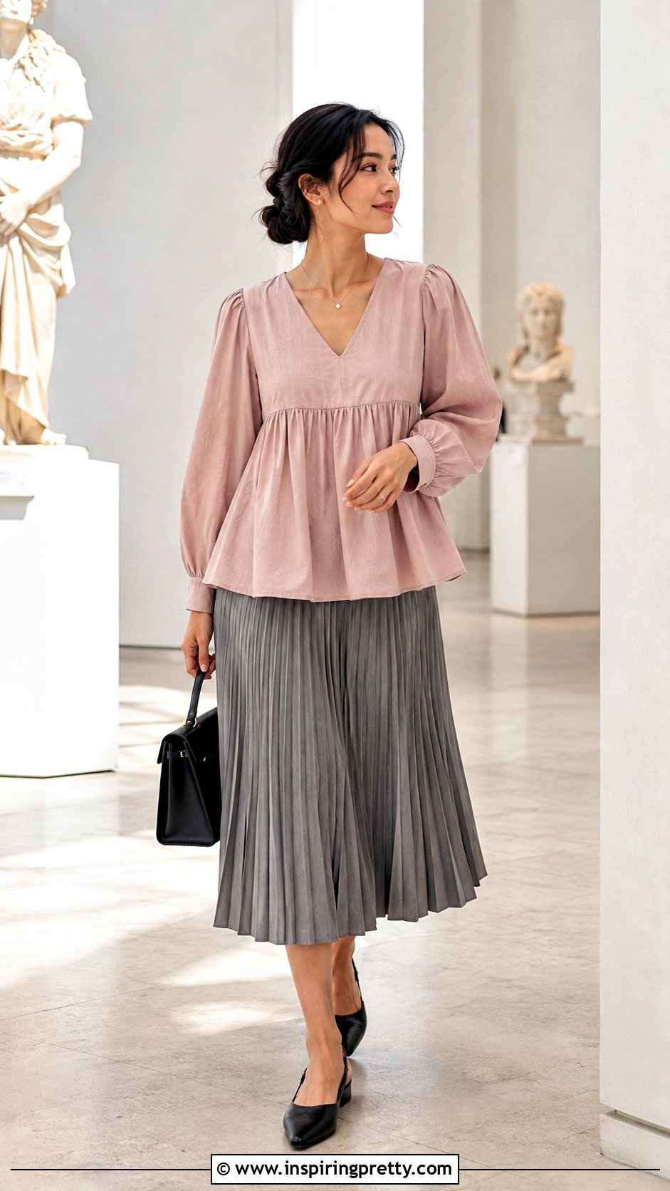 Pink Babydoll Top With Pleated Midi Skirt - 50 pink babydoll top outfit ideas