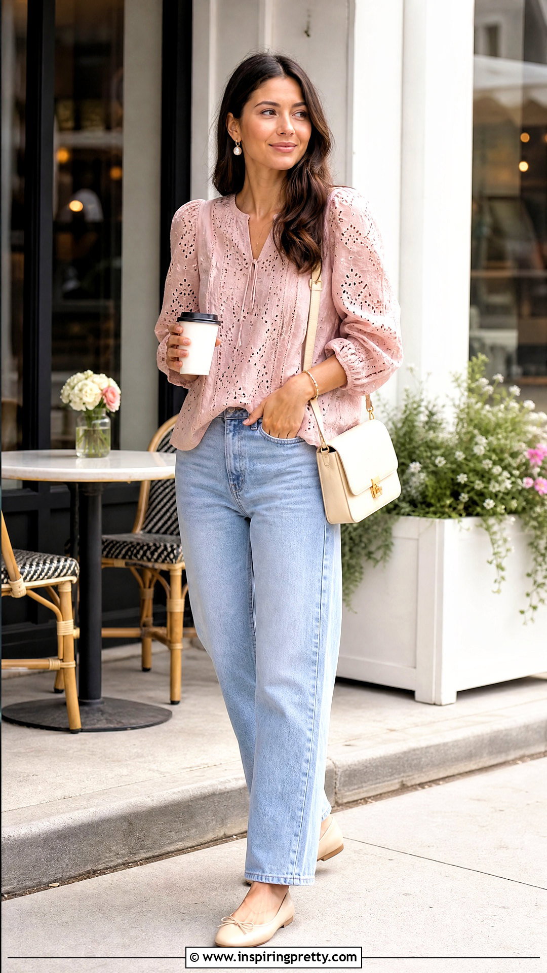 Pink Boho Top With Light Wash Jeans - 50 boho tops outfit ideas