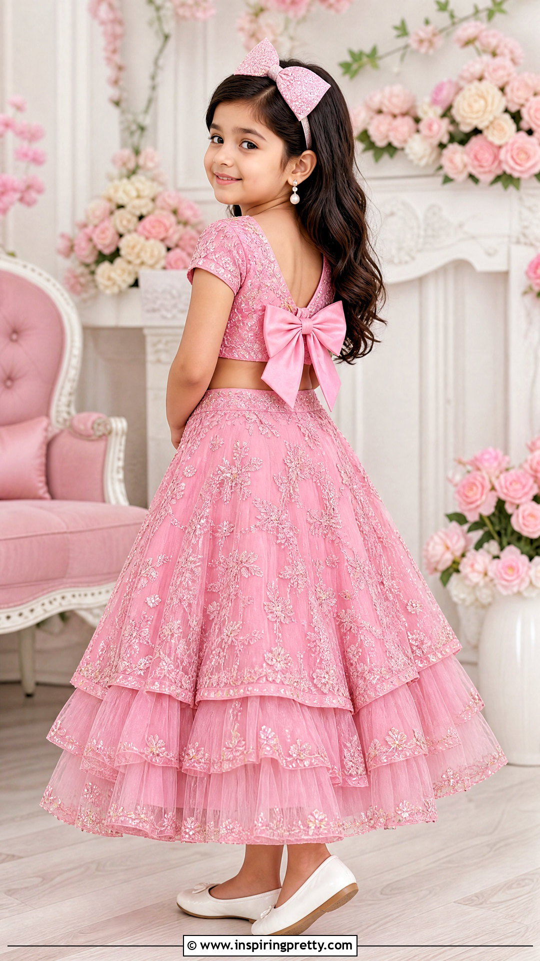 Pink Bow Back Kids Crop Top Lehenga - 50 kids crop top lehenga designs