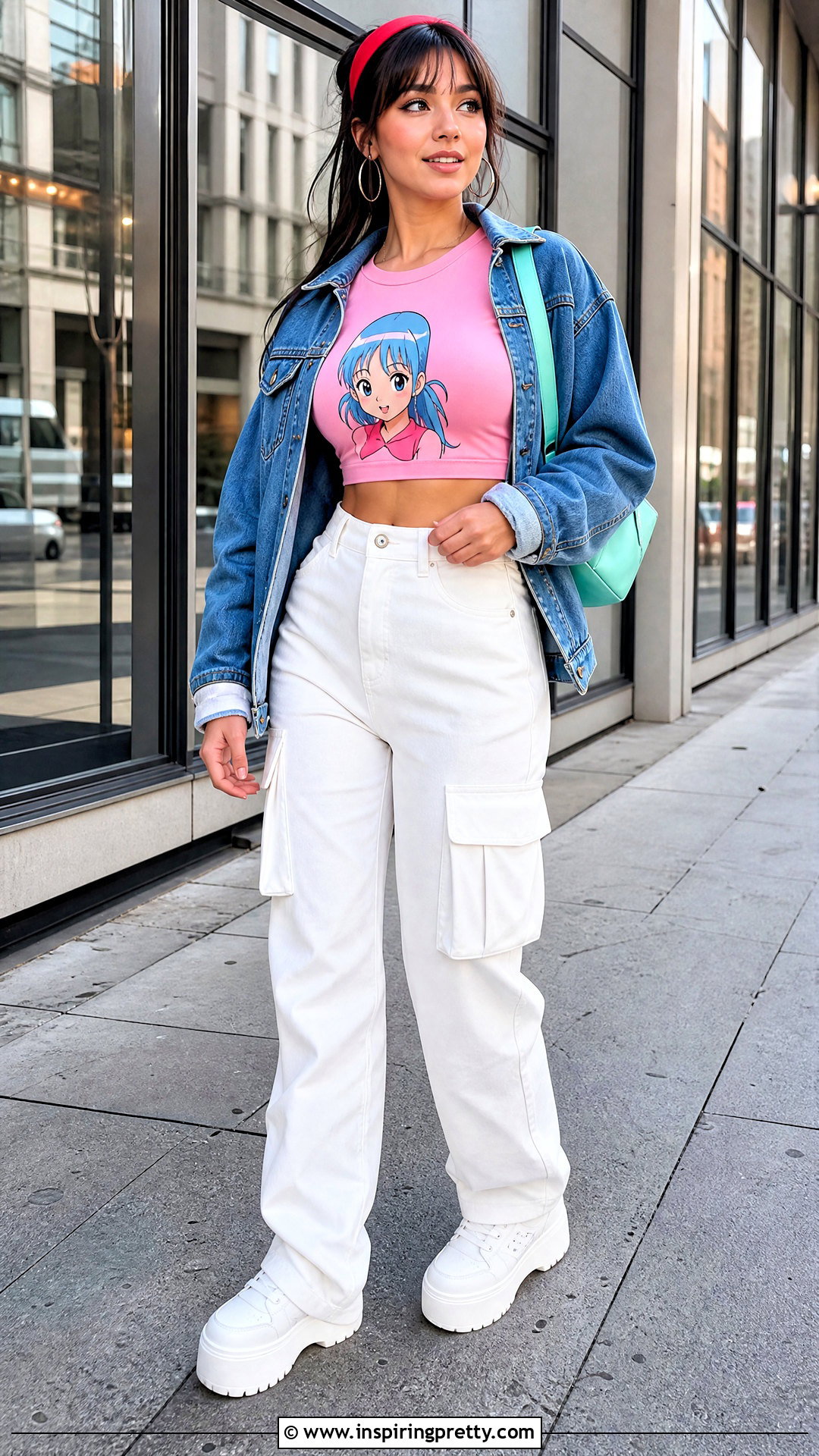 Pink Bulma Crop Top With White Cargo Pants - 20 bulma crop top outfit ideas