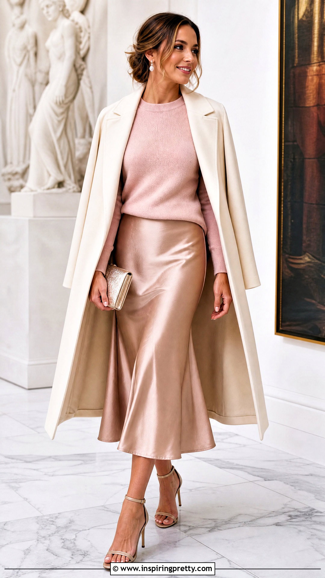 Pink Cashmere Top With Satin Midi Skirt - 25 Pink Cashmere Top outfit ideas