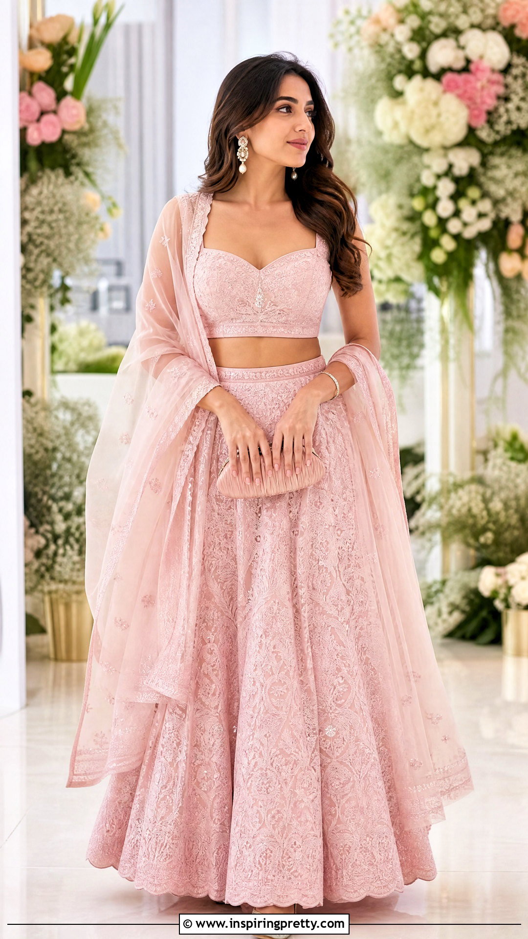 Pink Chikankari Crop Top Lehenga Outfit - 25 chikankari crop top lehenga outfits