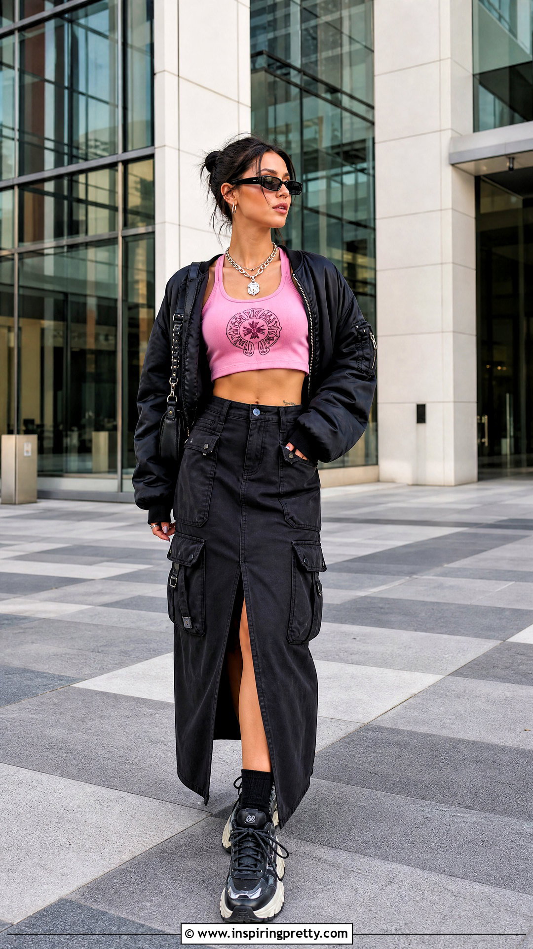 Pink Chrome Hearts Tank Top With Utility Maxi Skirt - 25 pink chrome hearts tank tops