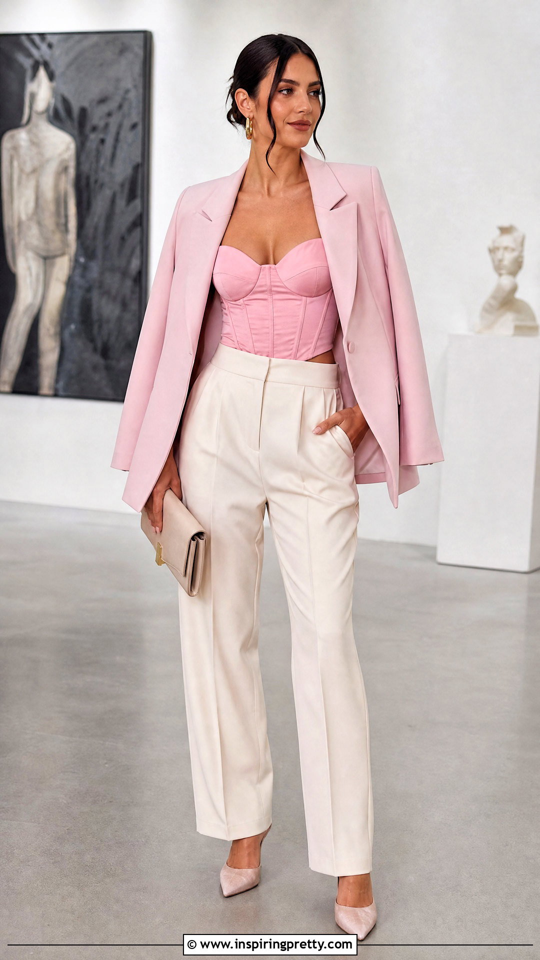 Pink Corset Top With Relaxed Trousers - 20 Trendy Pink Fashion Top outfit ideas