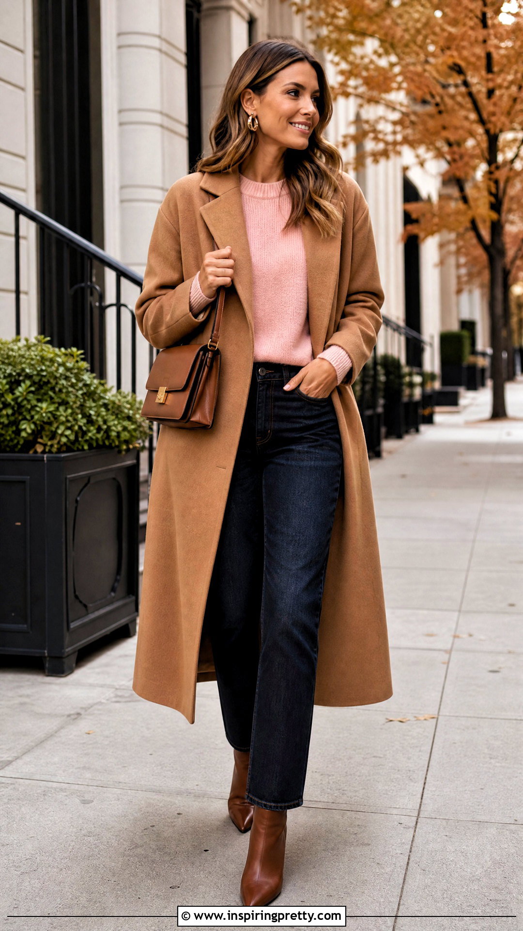 Pink Crewneck Sweater With Straight Leg Jeans - 20 fall fashion pink top outfit ideas