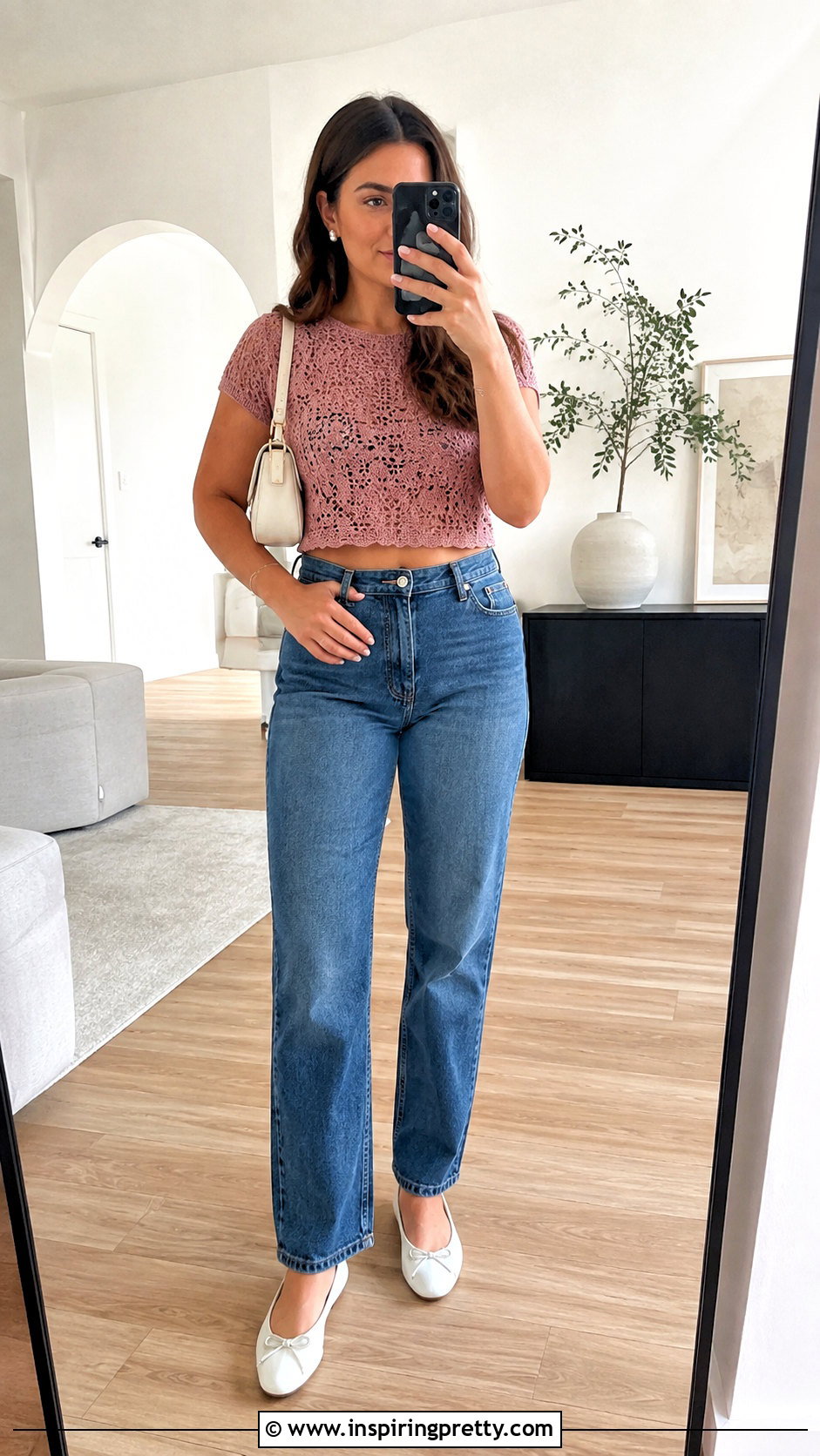 Pink Crochet Crop Top With Straight Leg Jeans - 25 Crochet Clothes Crop Tops