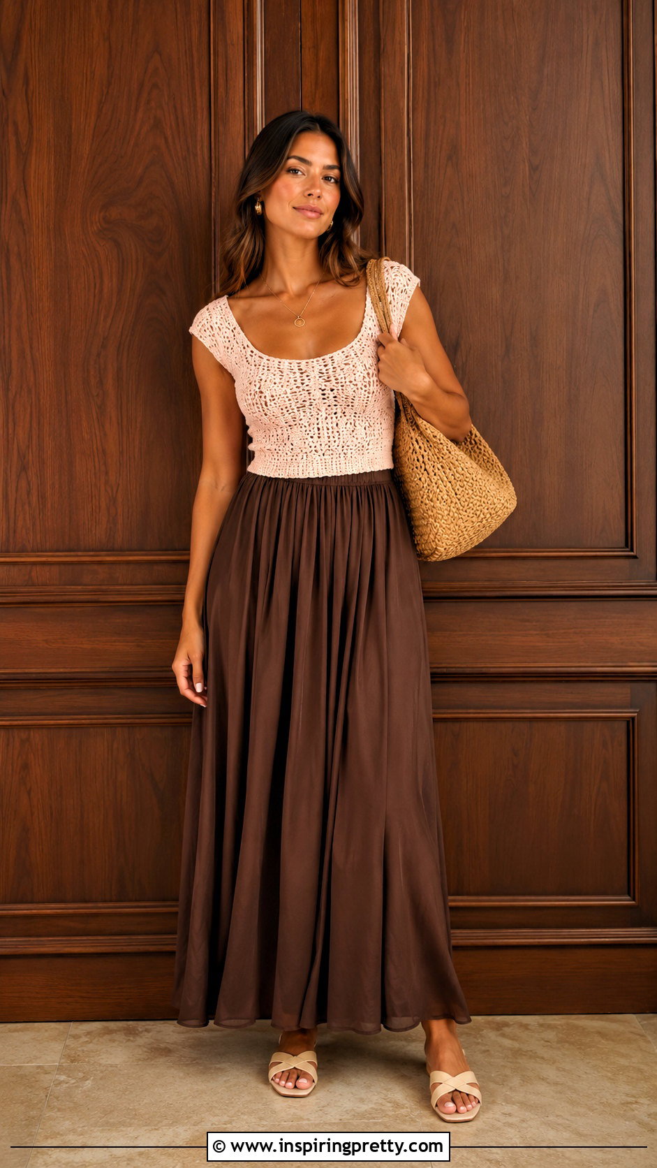 Pink Crochet Top With Brown Maxi Skirt - 20 pink crochet top on wooden background ideas