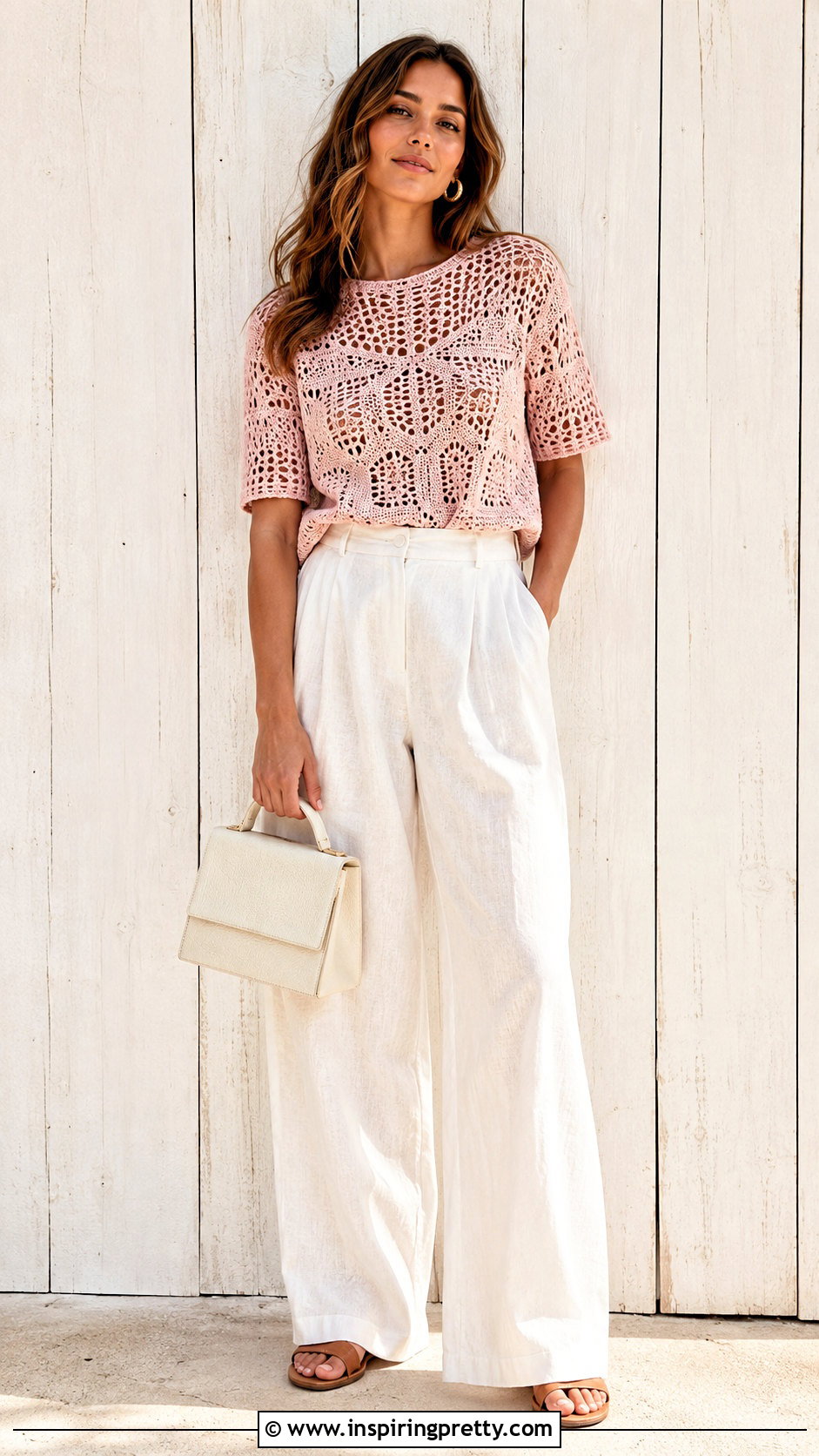 Pink Crochet Top With White Linen Pants - 20 pink crochet top on wooden background ideas