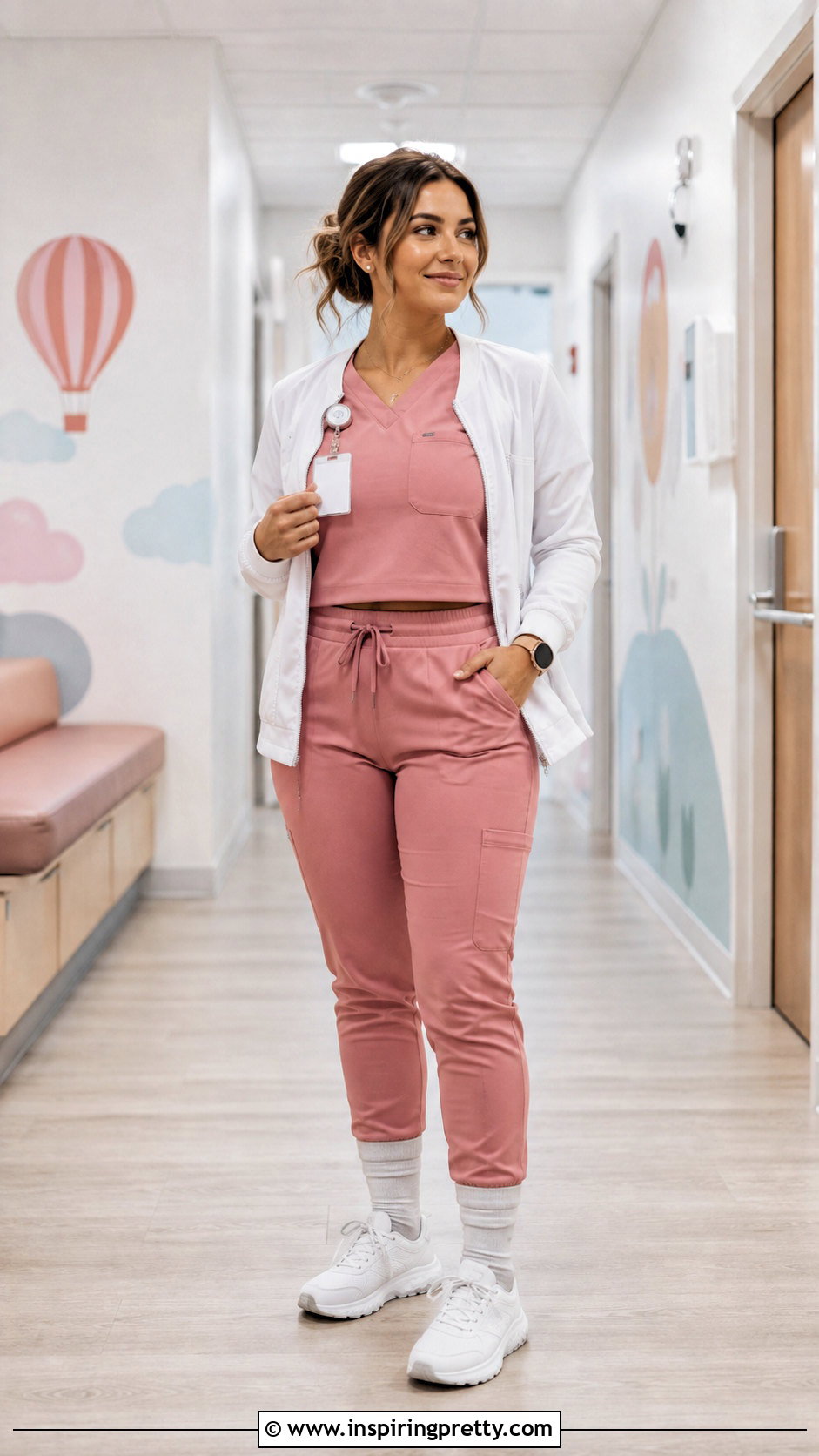 Pink Crop Top Scrubs With Slim Pants - 25 crop top scrubs