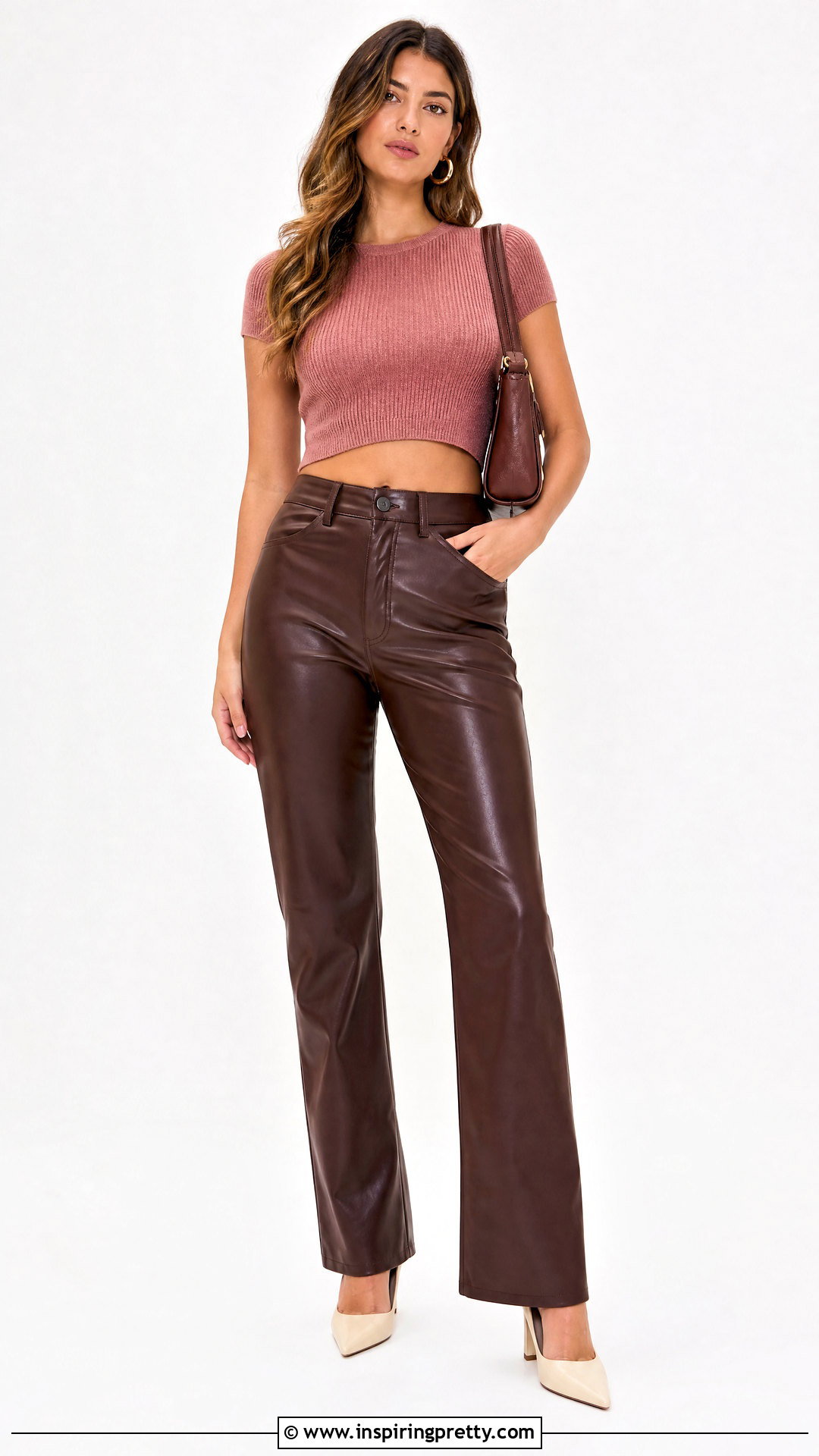 Pink Crop Top With Brown Leather Pants - 25 Pink Crop Top White Background ideas