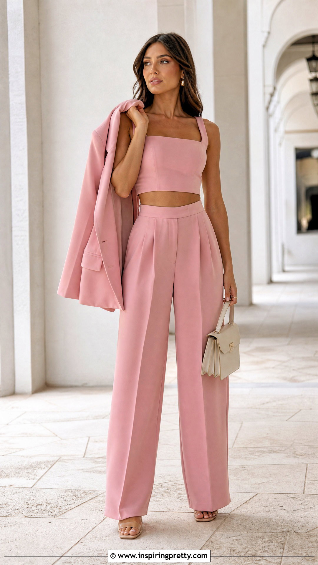 Pink Crop Top With Matching Pink Pants - 50 pink crop top outfit ideas