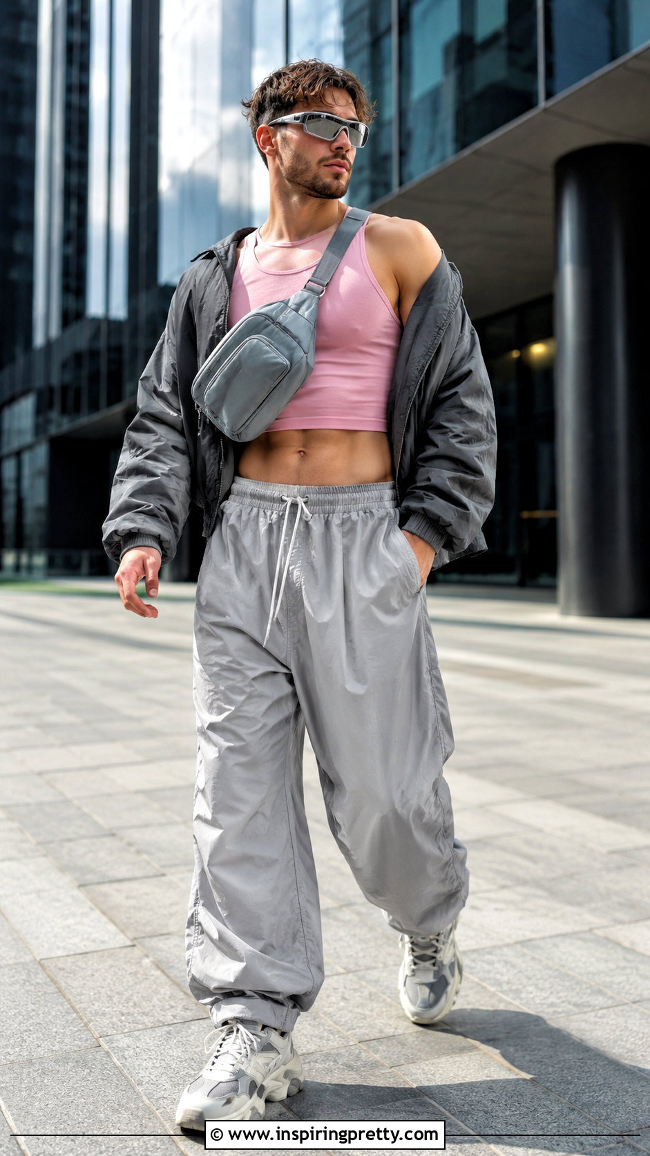 Pink Crop Top With Parachute Pants - 20 Mens Pink Crop Tops