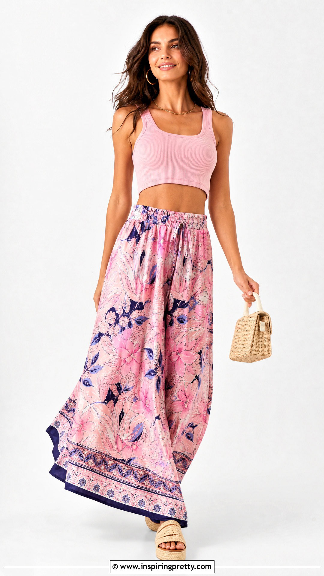 Pink Crop Top With Printed Palazzo Pants - 25 Pink Crop Top White Background ideas