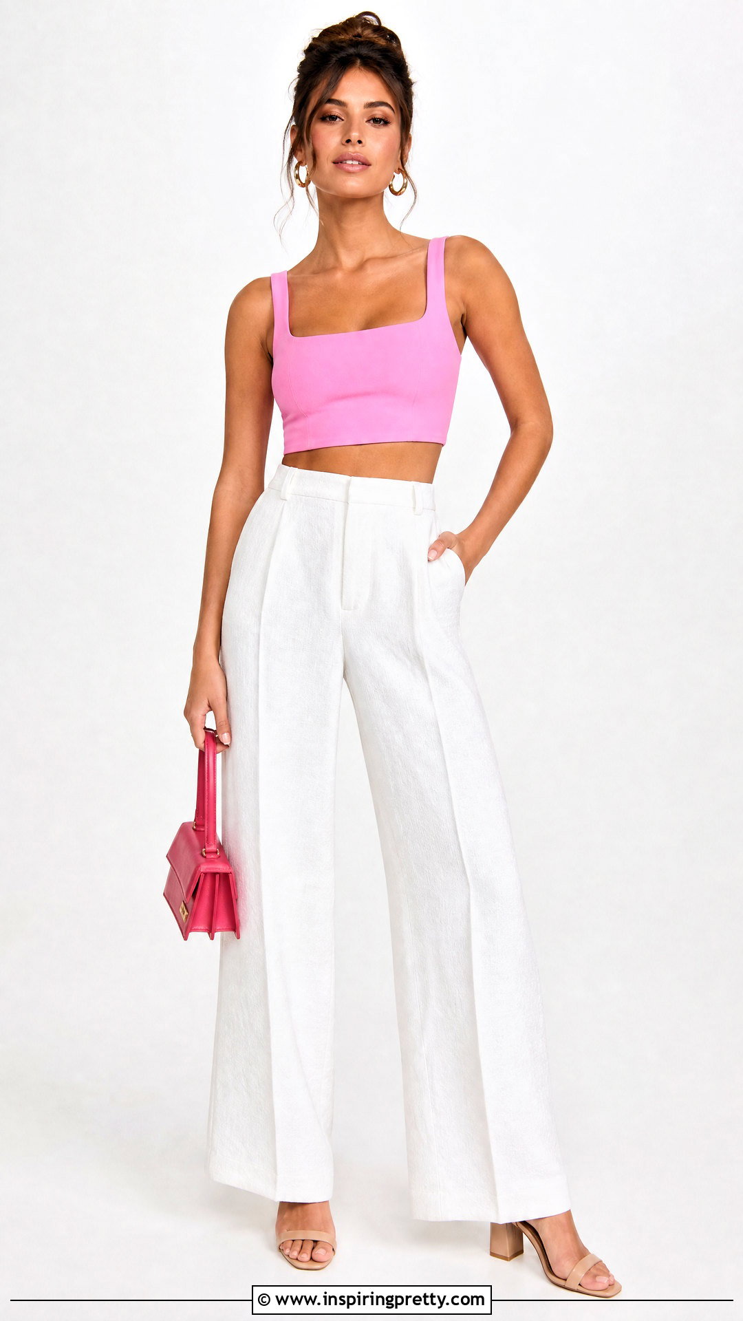 Pink Crop Top With White Wide Leg Pants - 25 Pink Crop Top White Background ideas