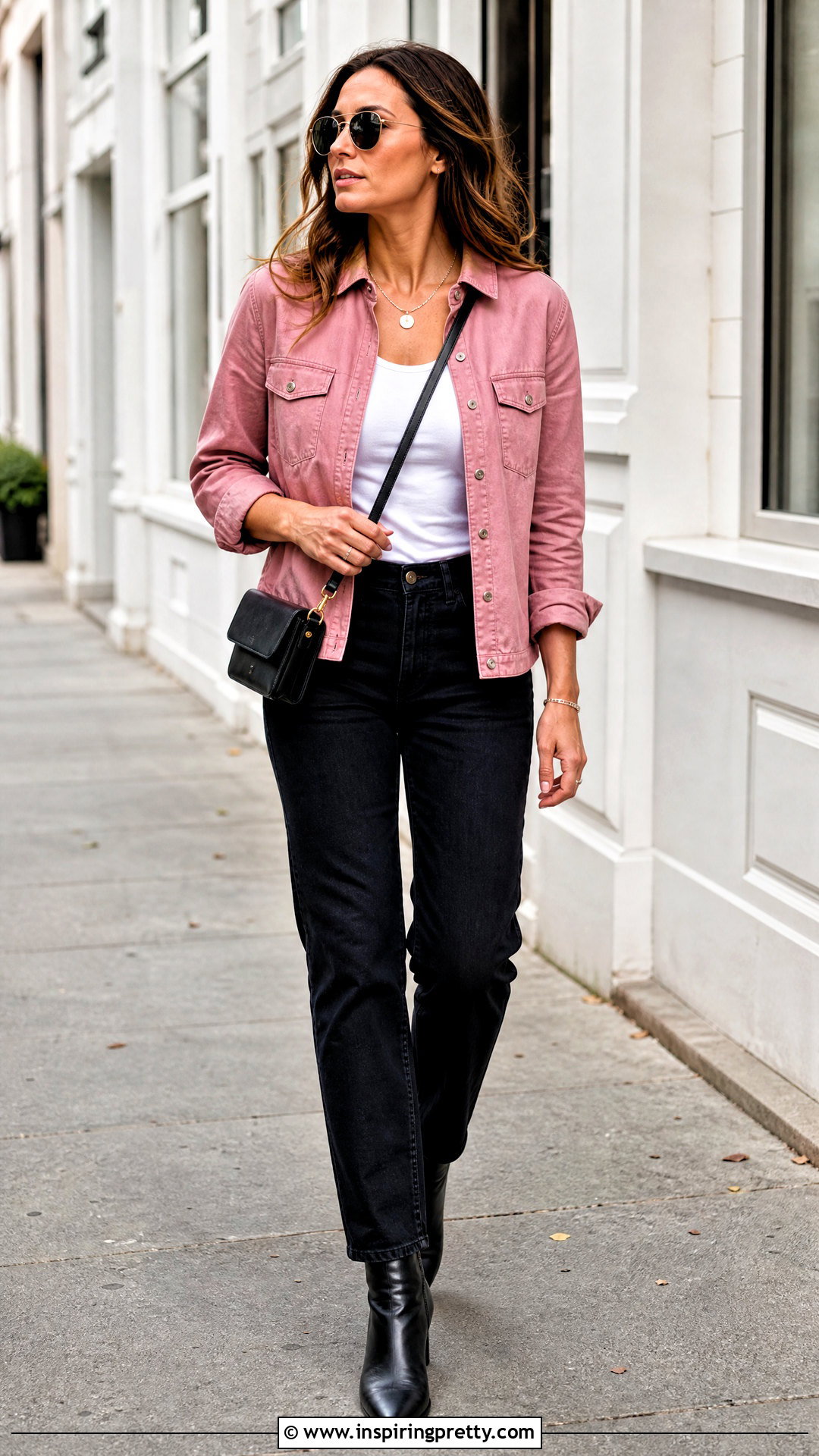 Pink Denim Shirt With Black Jeans - 50 pink top outfits