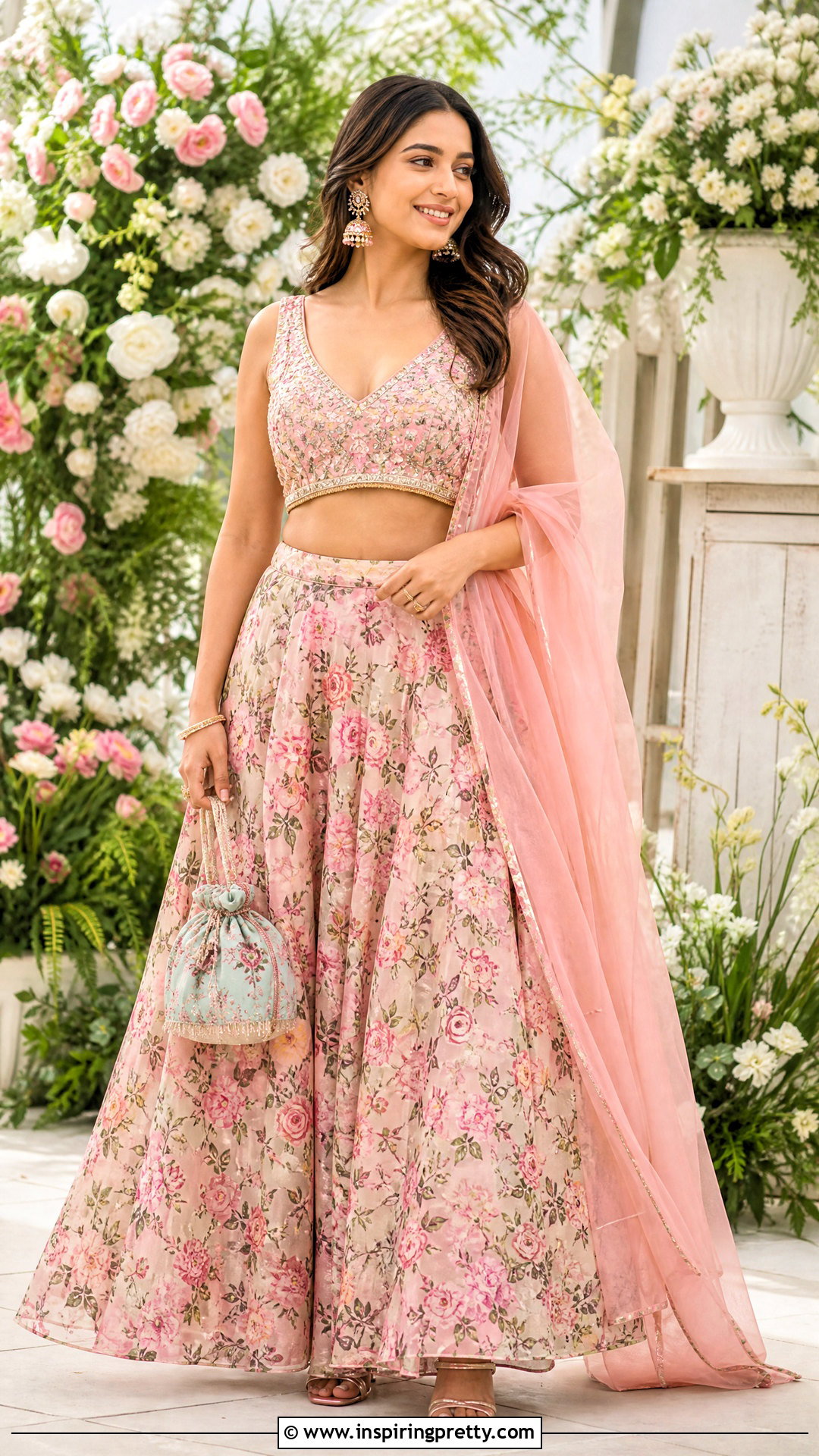 Pink Floral Crop Top Lehenga - 50 crop top lehenga designs