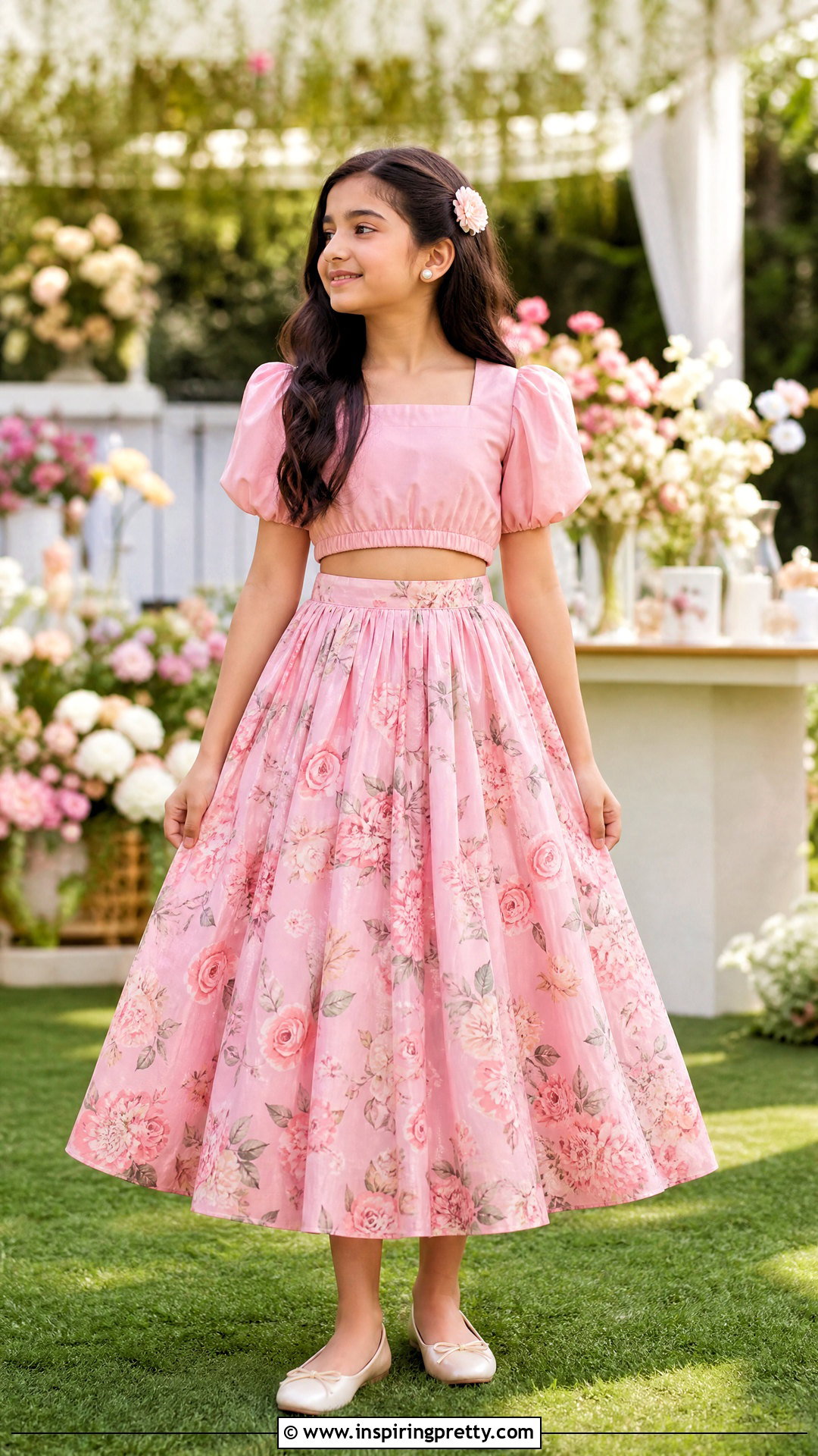 Pink Floral Kids Crop Top Lehenga - 50 kids crop top lehenga designs