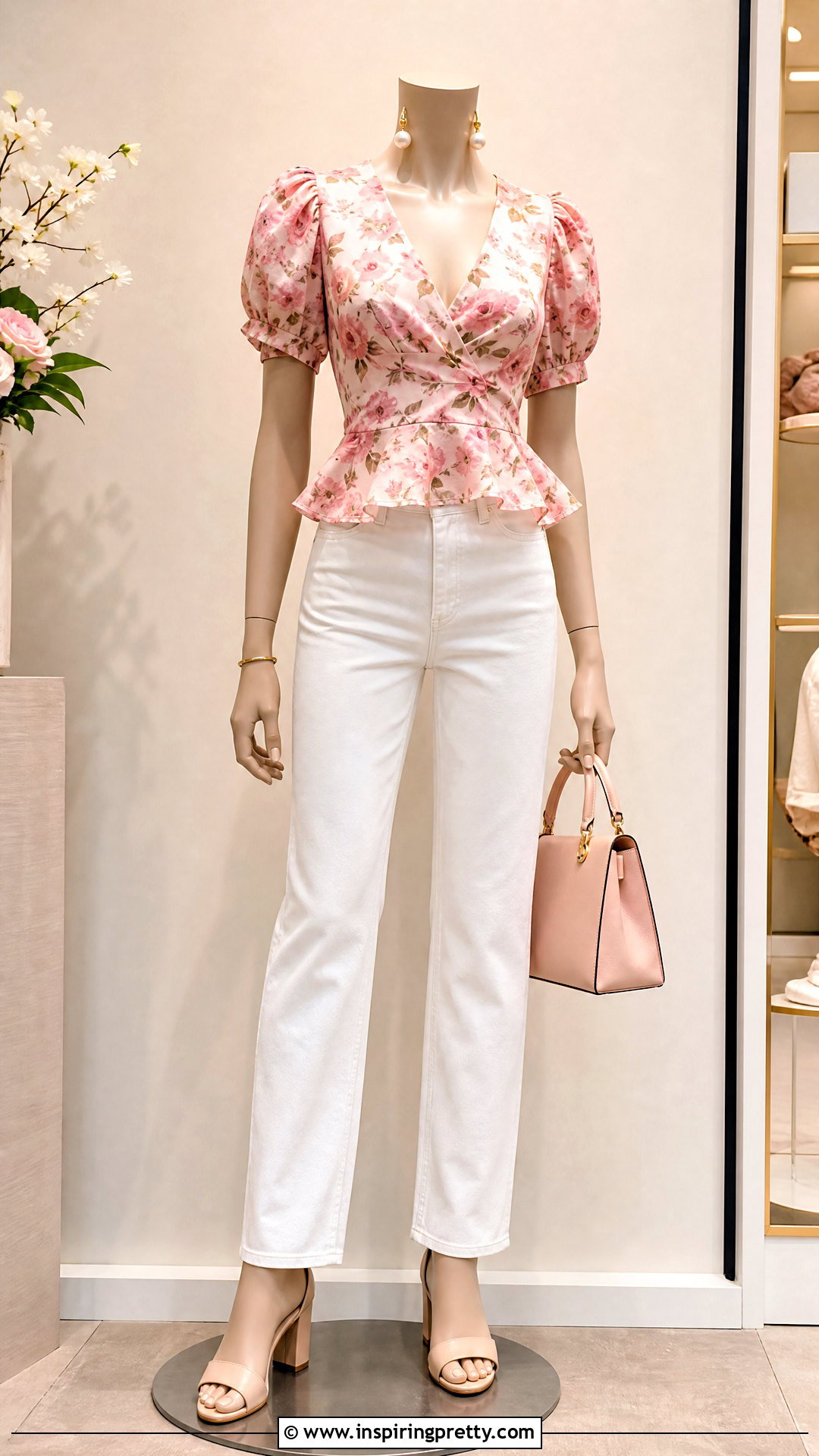 Pink Floral Peplum Top With White Jeans - 20 floral peplum top on mannequin ideas