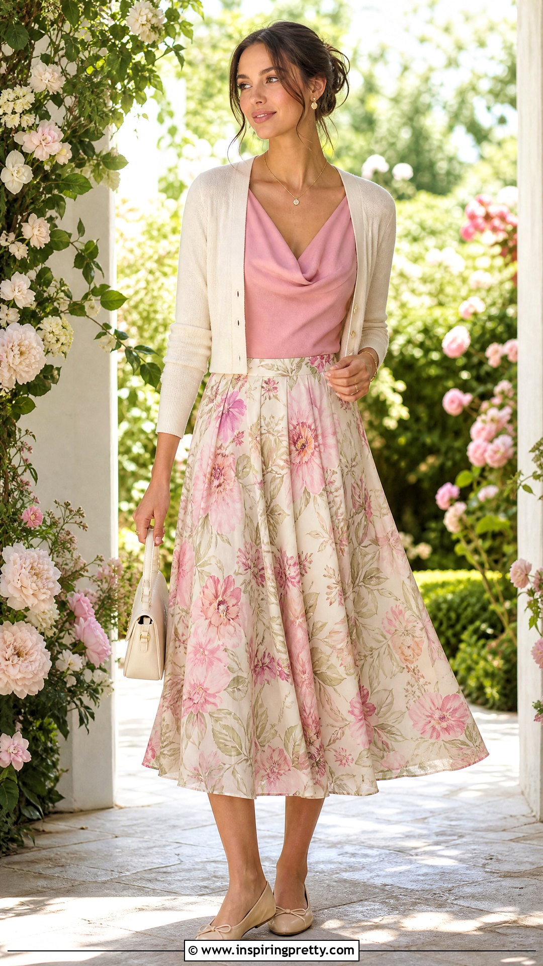 Pink Gina Top With a Floral Midi Skirt - 25 pink gina top outfit ideas