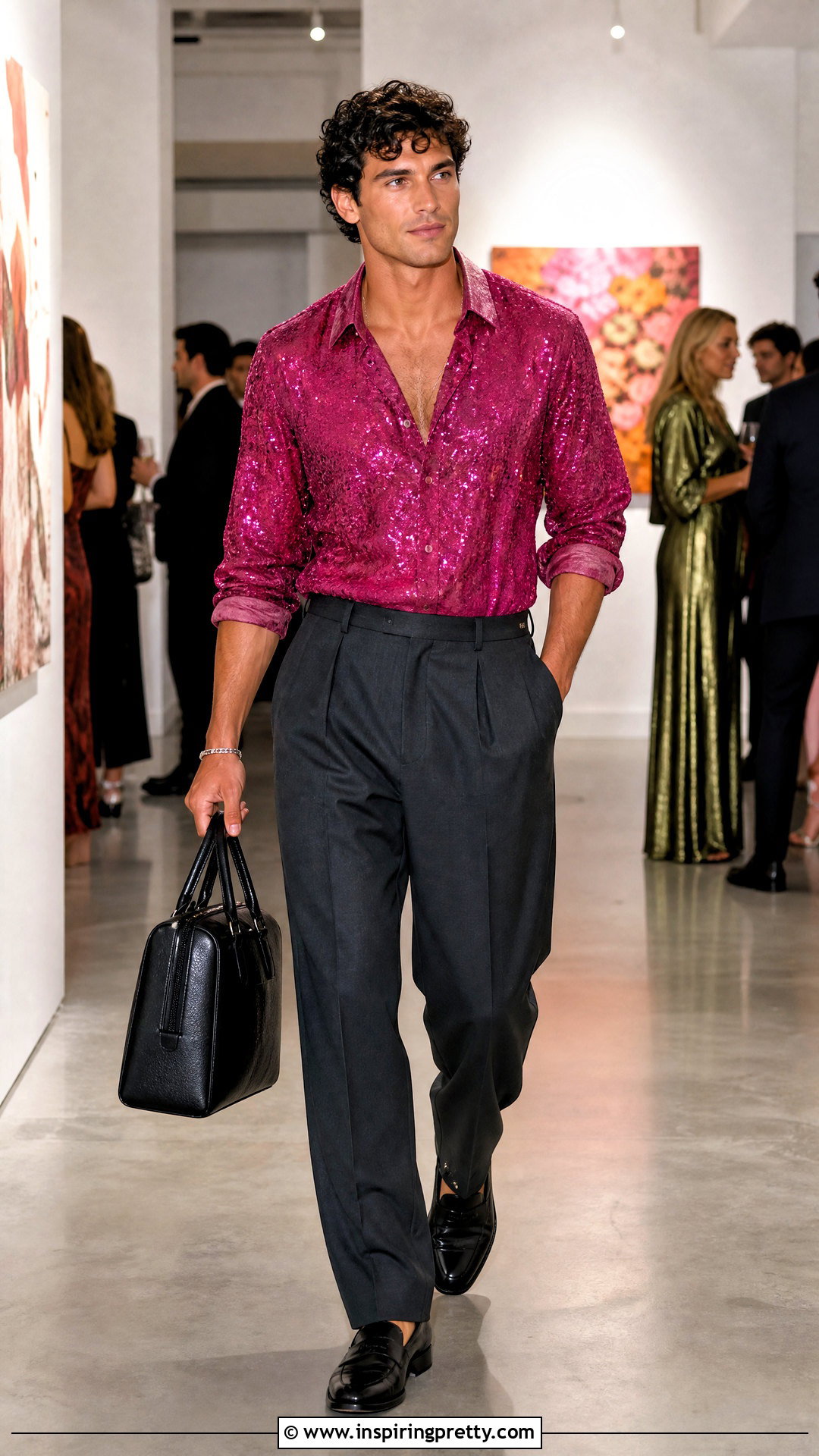 Pink Glitter Top With Gray Trousers - 20 mens glitter tops