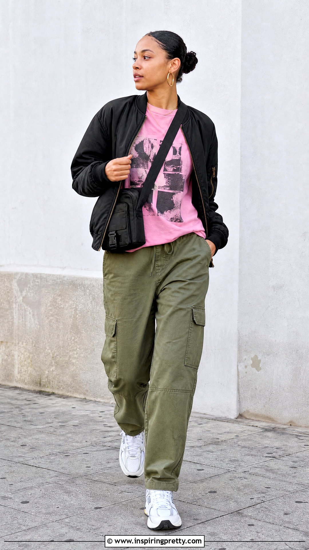 Pink Graphic T Shirt With Cargo Pants - 50 pink top outfits