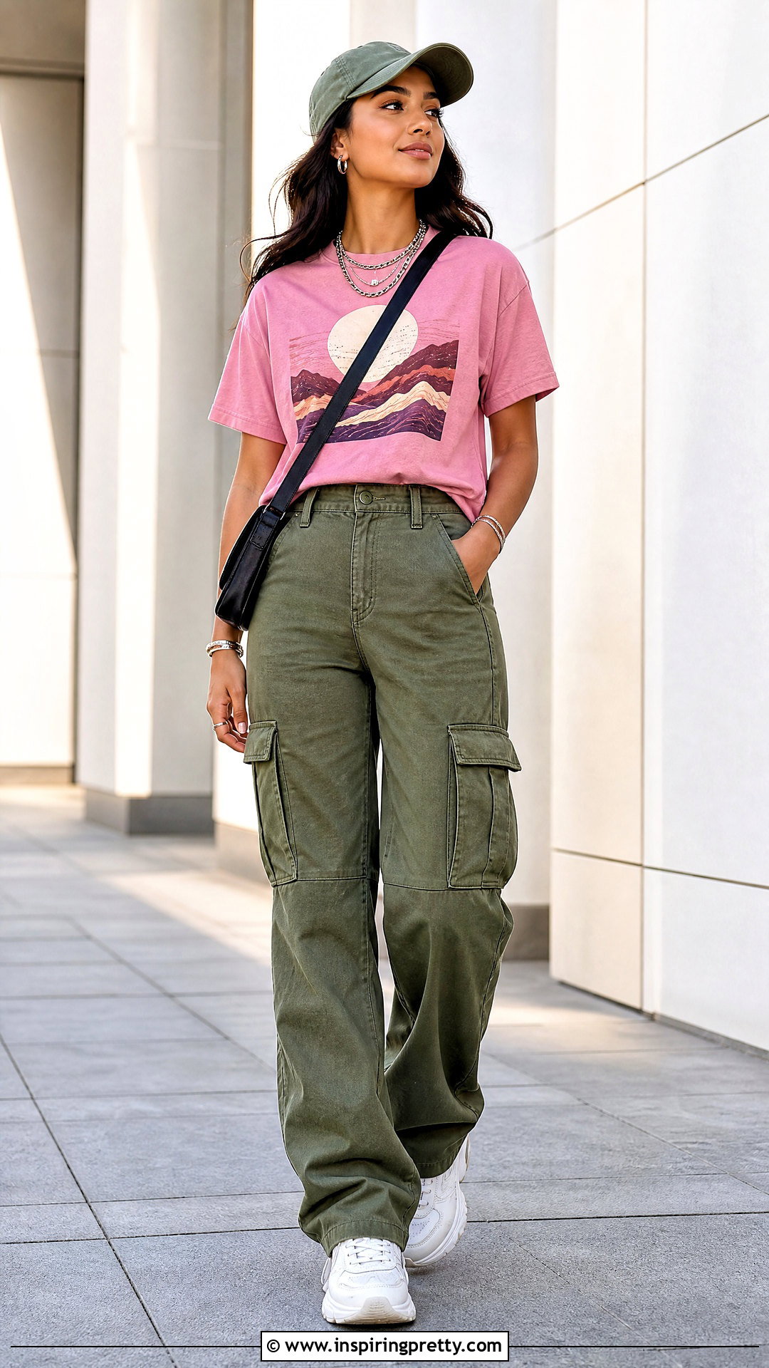 Pink Graphic Tee With Cargo Pants - 20 Trendy Pink Fashion Top outfit ideas