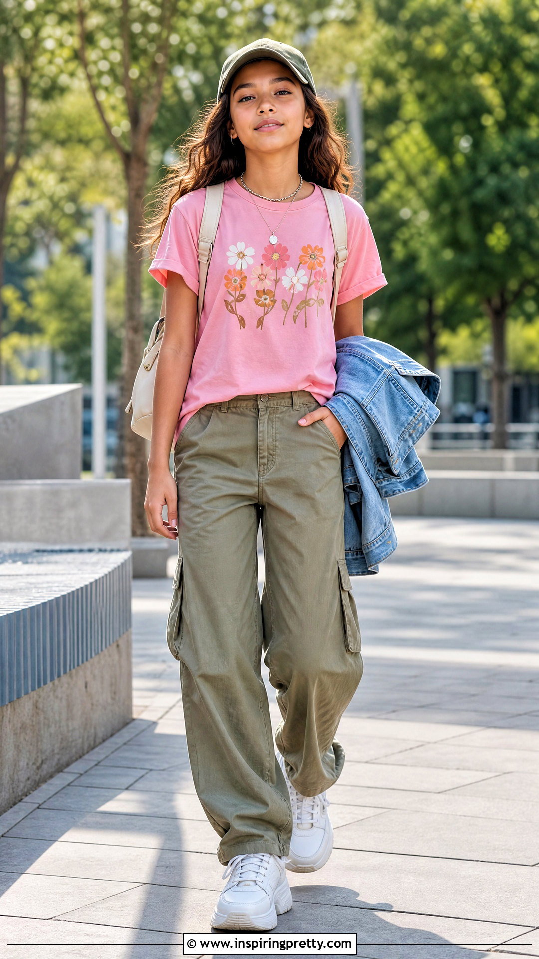 Pink Graphic Tee With Cargo Pants - 20 Cute Pink Tops For Girls