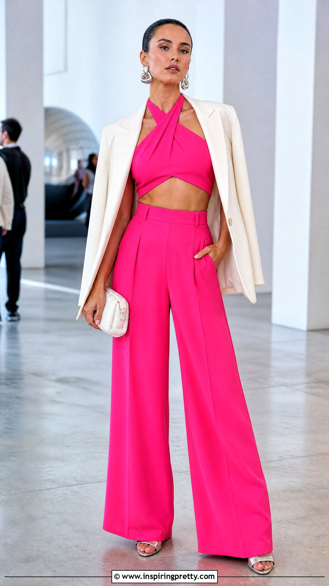Pink Halter Crop Top With Matching Pink Pants - 25 pink halter crop top outfit ideas