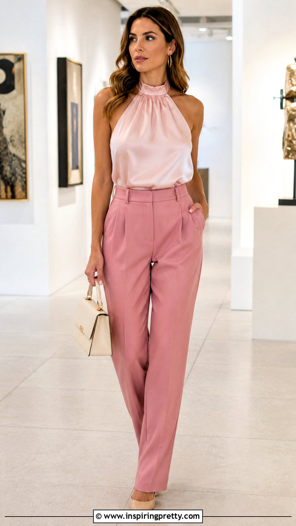 Pink Halter Top With Matching Pink Trousers - 50 pink halter top outfit ideas