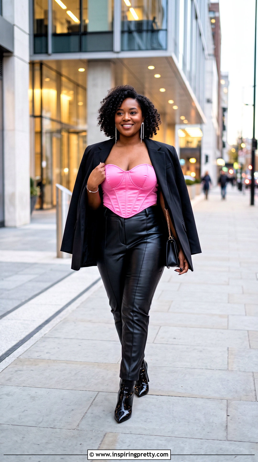 Pink Heart Corset Top With Black Leather Pants - 25 pink heart corset top outfit ideas