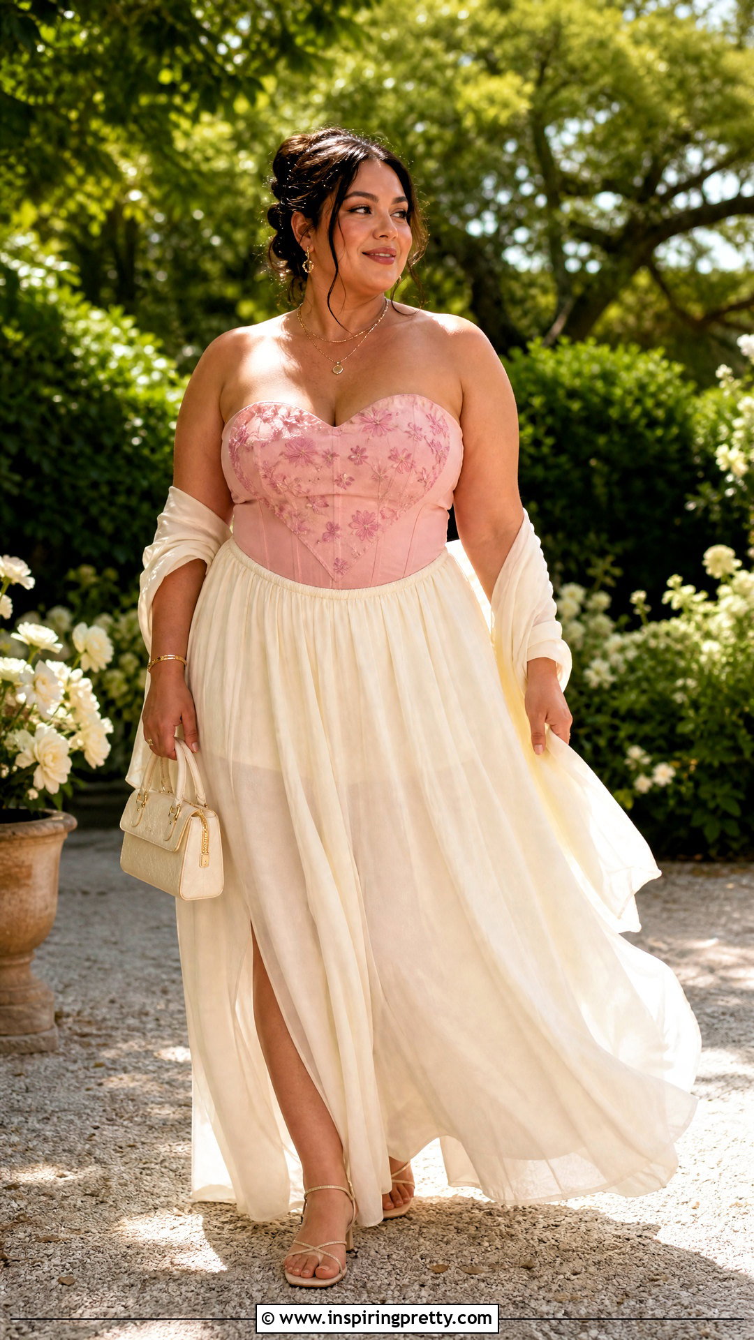 Pink Heart Corset Top With Flowing Maxi Skirt - 25 pink heart corset top outfit ideas