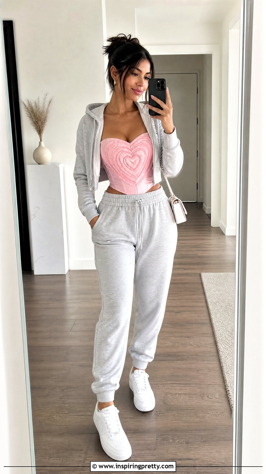 Pink Heart Corset Top With Joggers - 25 pink heart corset top outfit ideas