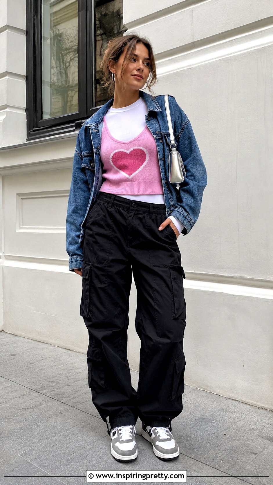 Pink Heart Tank Top Over A White Long Sleeve Top - 20 pink tank top with heart design outfit ideas