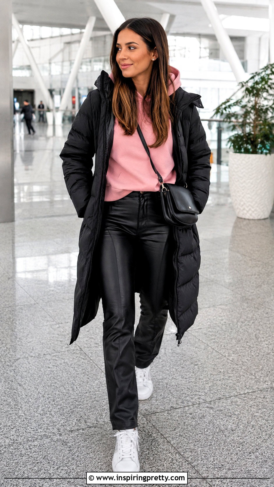 Pink Hoodie With Leather Pants And Sneakers - 20 leather pants pink tops