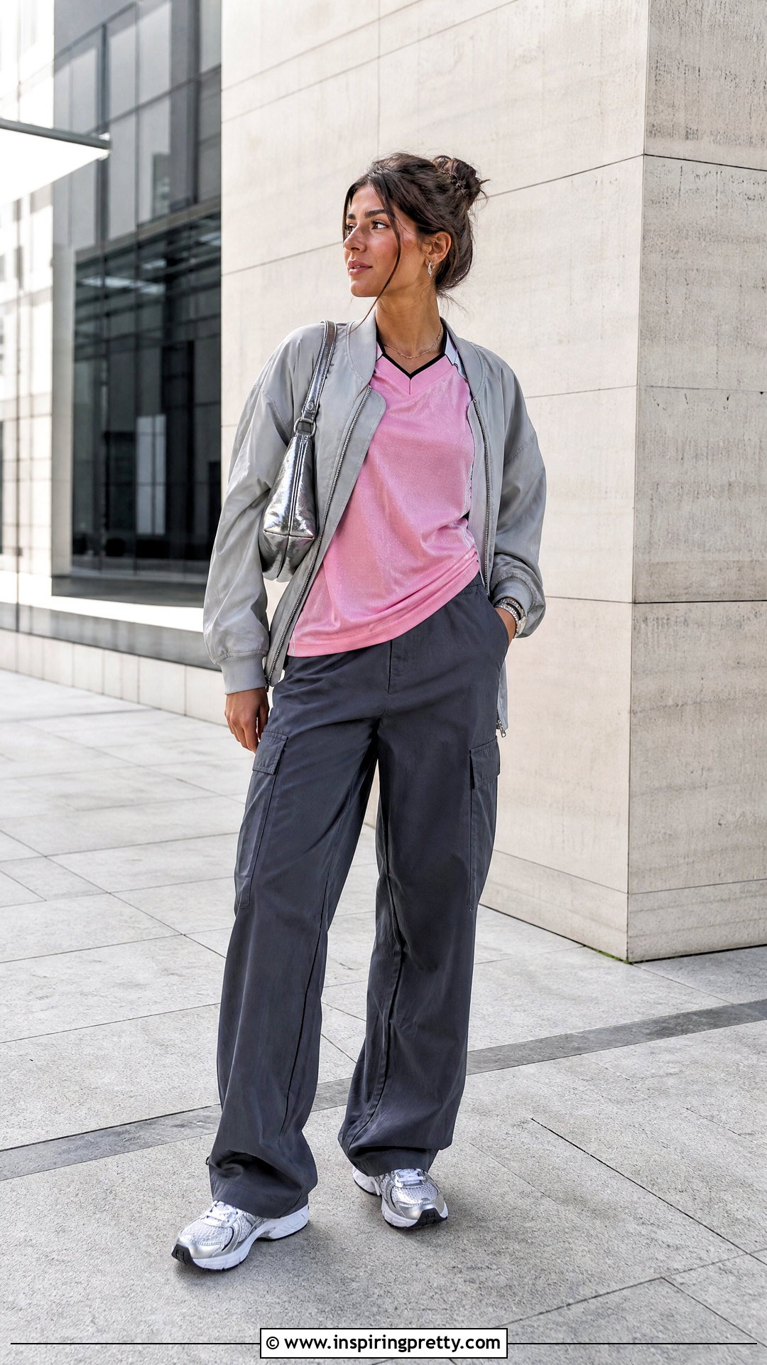 Pink Jersey Top With Gray Cargo Pants - 50 jersey top outfit ideas