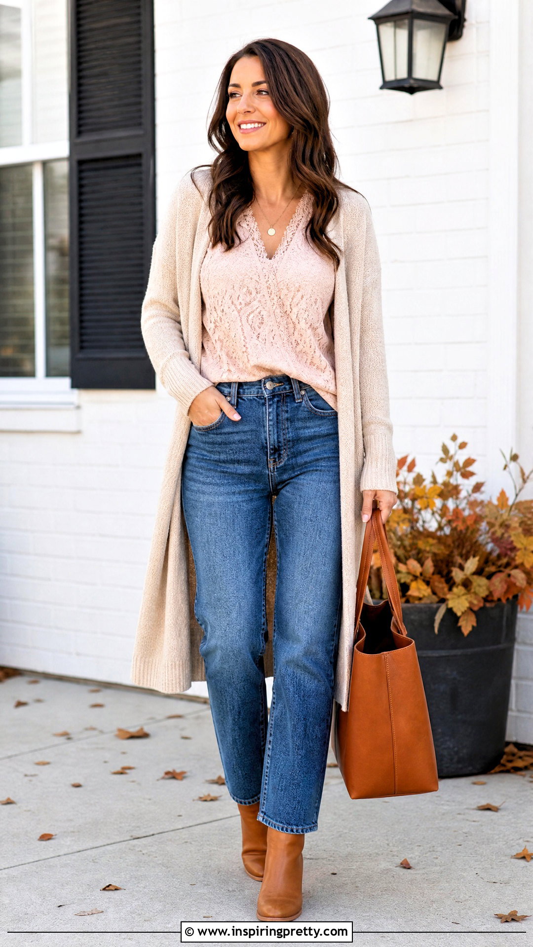 Pink Lace Top With Long Cardigan - 50 pink lace top outfit ideas