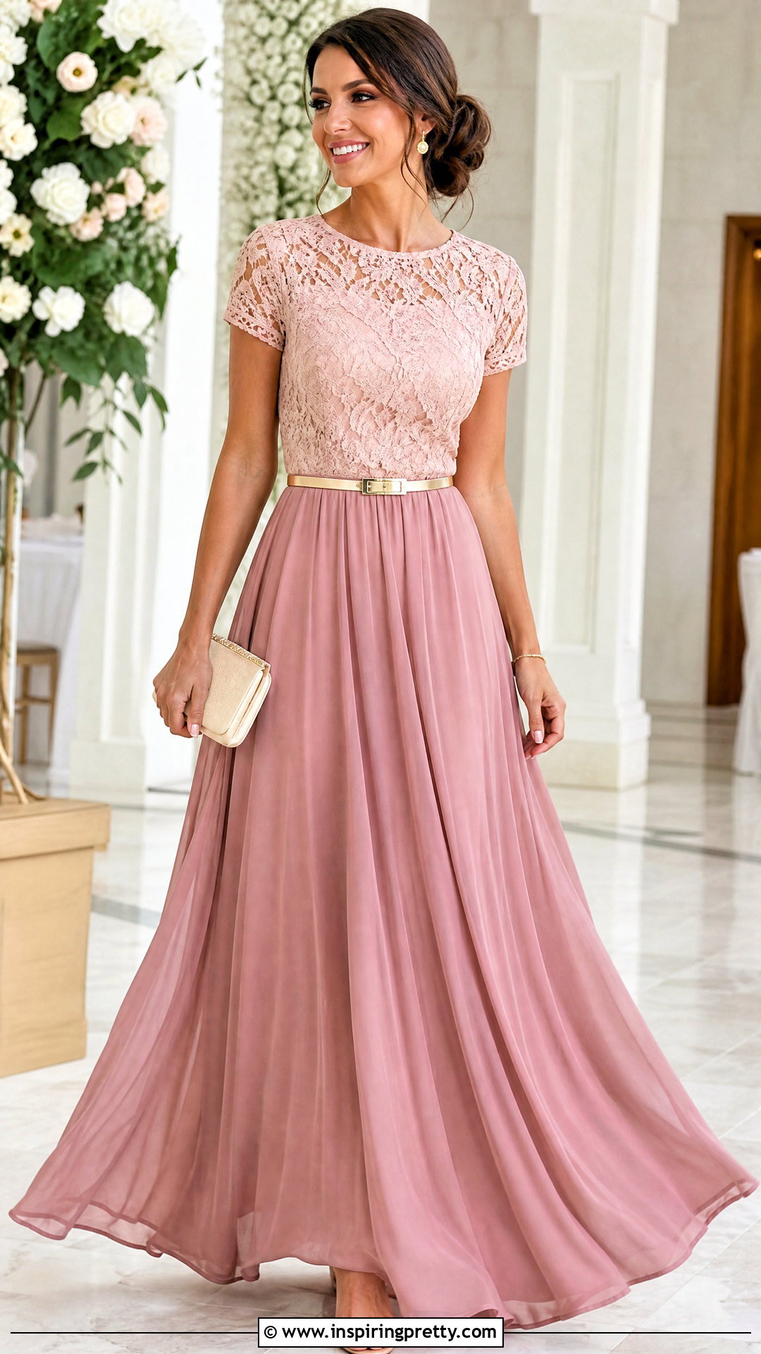 Pink Lace Top With Pink Maxi Skirt - 50 pink lace top outfit ideas